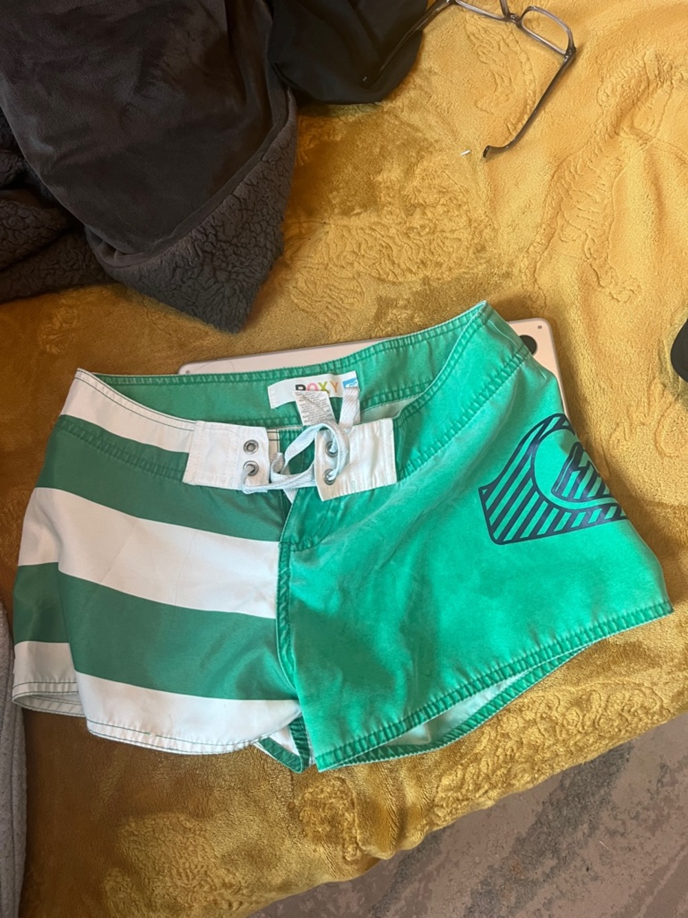 Roxy Green & White Striped Board Shorts